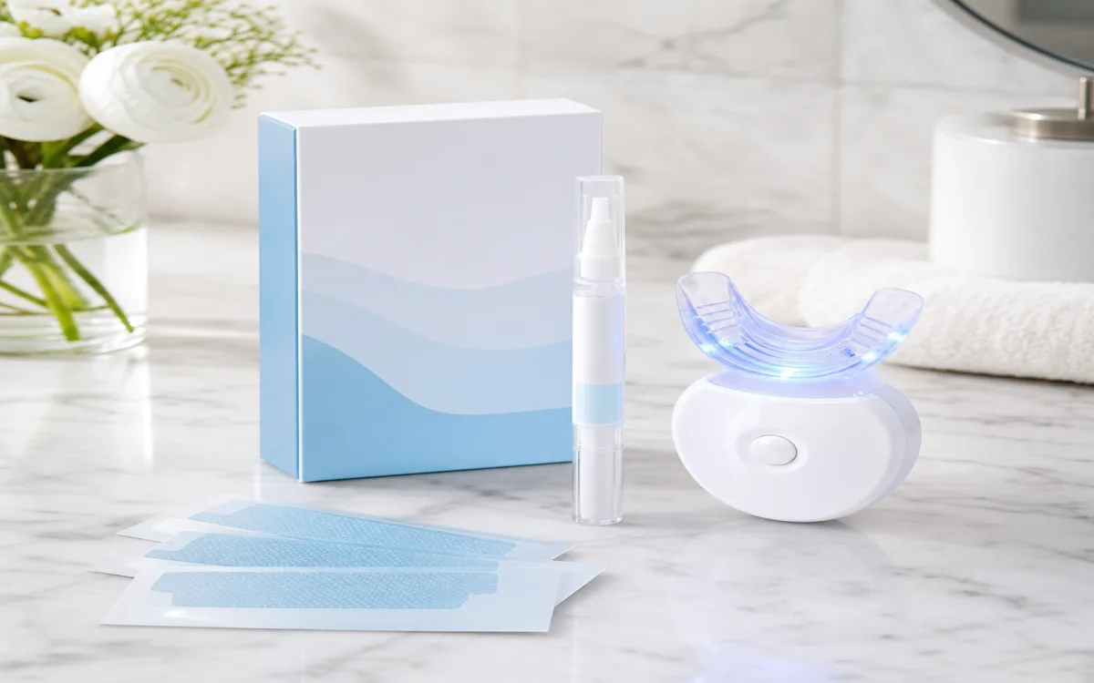 At-home teeth whitening kits strips pens and LED devices