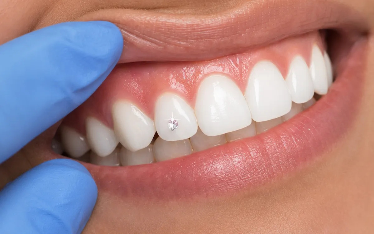 Dental gem on front tooth sparkling